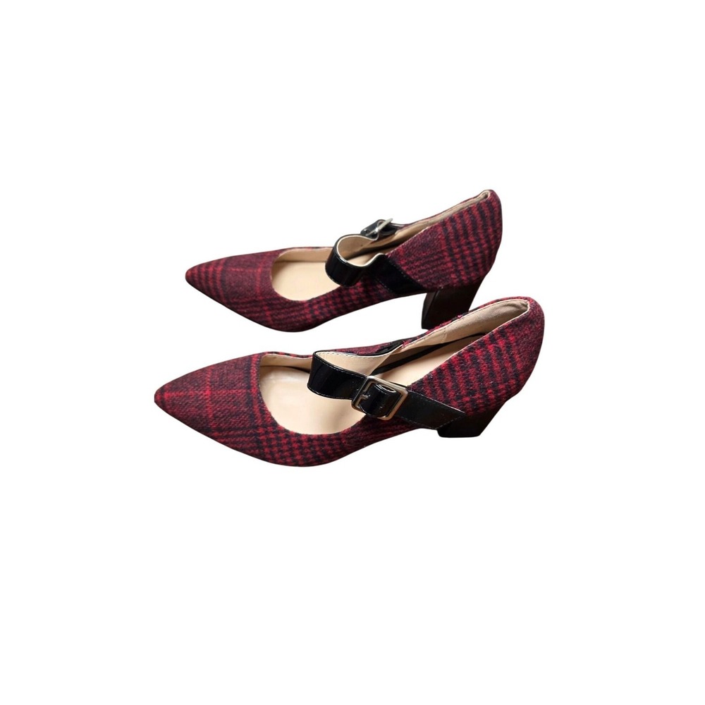 Allegra K Red & Black Houndstooth Mary Jane‎ Heels Strap & Block Heel Size 8